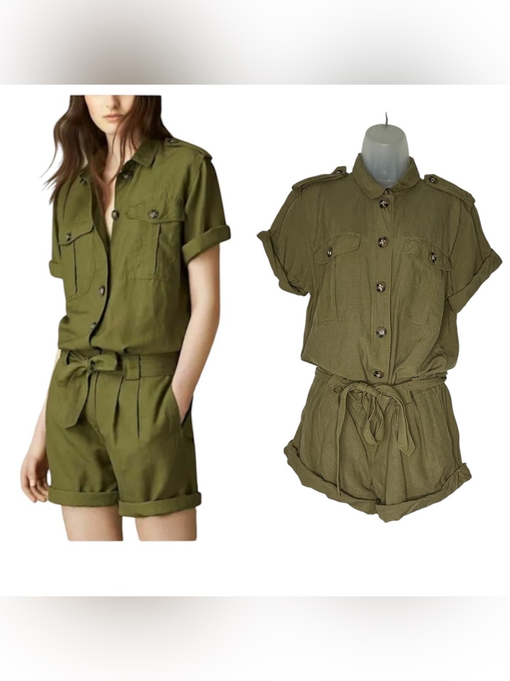 Burberry Olive Green Short Sleeve Utility Romper